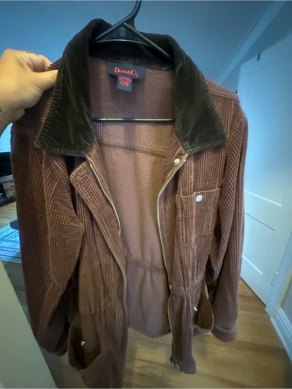 Women's Brown Corduroy Jacket with Velvet Collar